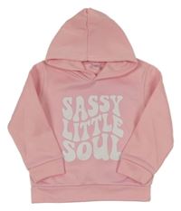 Světlerůžová mikina s nápisem a kapucí