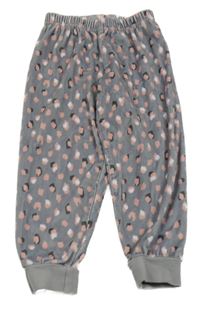 Šedo-růžové plyšové pyžamové kalhoty 