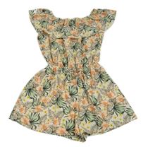 Světlebéžovo-barevný květovaný kraťasový overal Name it