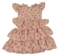 Světlerůžové květované šifonové vrstvené šaty H&M