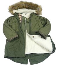 Khaki šusťáková zimní parka s odepínací kapucí Matalan