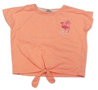 Neonově růžové crop tričko s plameňákem zn. Matalan