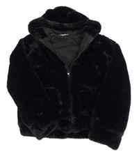 Černá kožešinová bunda s kapucí H&M