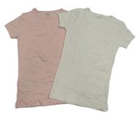 2x - Světlerůžové + bílé žebrované tričko F&F