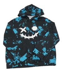 Černo-modrá batikovaná mikina s obrázkem a kapucí 