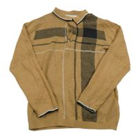 Béžovo-černý pruhovaný svetr s límečkem Next 