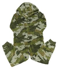 Khaki-šedo-béžová army chlupatá kombinéza s kapucí M&S