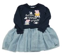 Tmavomodré teplákové šaty s tylovou sukní a Peppou 