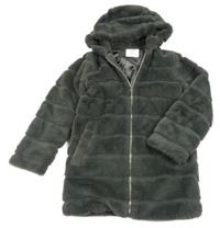 Šedá chlupatá zateplená bunda s kapucí Primark