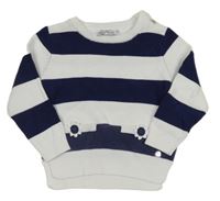 Tmavomodro-bílý pruhovaný svetr s květy Marines