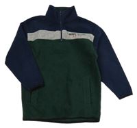 Tmavozeleno-tmavomodro-šedá fleecová mikina s nápisem s rolákem Rebel