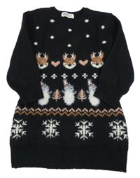 Černé svetrové vlněné šaty se zvířátky H&M