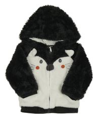 Bílo-tmavošedá chlupatá propínací mikina se zvířátkem a kapucí In Extenso