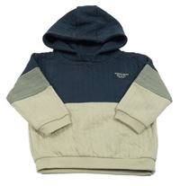 Tmavomodro-béžovo-khaki žebrovaná mikina s kapucí C&A