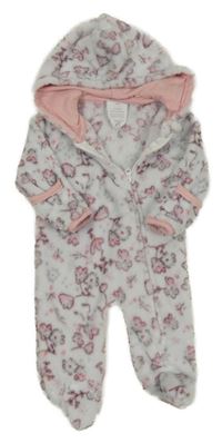 Šedá chlupatá kombinéza s květy a kapucí Laura Ashley