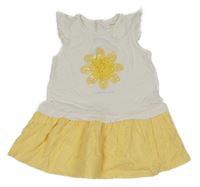 Bílo-žluté bavlněné šaty s květem z flitrů Sfera