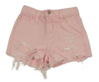 Světlerůžové riflové kraťasy s dírami Shein