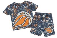 2set - Modrošedo-oranžovo-bílé vzorované tričko + kraťasy s míčem Primark 