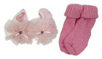 2set - Růžové pletené pnožky + světlerůžové ponožky se síťovinou