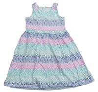 Bílo-světletyrkysovo-petrolejovo-růžovo-fialové vzorované šaty H&M