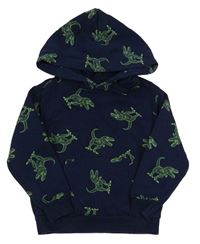 Tmavomodrá mikina s dinosaury a kapsou a kapucí H&M