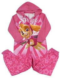 Tmavorůžovo-růžovo-bílá fleecová kombinéza s PAW PATROL - Skye a kapucí George