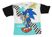 Bílo-světletyrkysovo-černé tričko se Sonicem PRIMARK