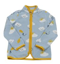 Světlemodrá fleecová propínací mikina s obláčky a draky