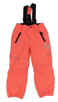 Neonově korálové šusťákové zimní oteplovačky s logem a odepínacími kšandami Bodyguard