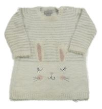 Smetanovo-šedé pruhované chlupaté svetrové šaty se zajíčkem PRIMARK