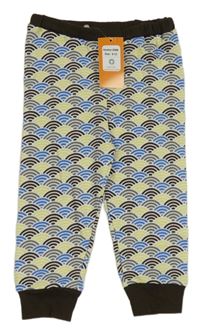 Nové - žluto-modro-tmavohnědé vzorované tepláky fozia