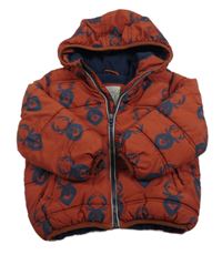 Rezavá prošívaná šusťáková zimní bunda se soby a kapucí Tu