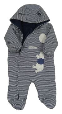Tmavomodro-bílá pruhovaná zateplená kombinéza s Pú a kapucí s oušky George