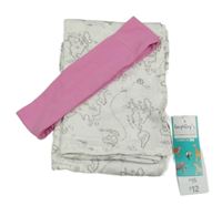 Nové - 2Set - Bílá mušelínová osuška s mapami F&F + růžová čelenka H&M
