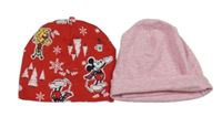 2x - Čepice - Červená s Mickey a Plutem LC WaIKIKI, růžová melírovaná