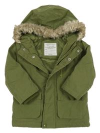 Khaki šusťáková zimní bunda s kapucí s kožešinou PRIMARK