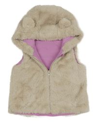 Smetanová kožešinová podšitá vesta s kapucí s oušky INFINITY KIDS