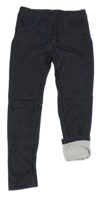 Tmavomodré teplákové zateplené tregíny riflového vzhledu lupilu