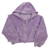 Fialová plyšová propínací crop mikina se srdíčkem z kamínků a kapucí Nutmeg