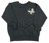 Černošedá mikina s motýlky a květy a překlápěcími flitry Matalan