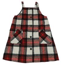 Červeno-černo-bílé kostkované vlněné šaty s knoflíky PRIMARK