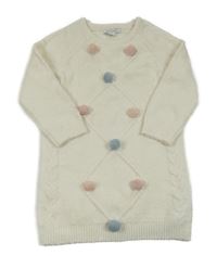 Smetanové svetrové šaty s bambulkami a károváním PRIMARK