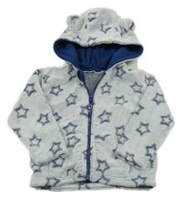 Tmavomodro-bílá plyšová bunda s hvězdičkami a kapucí s oušky Ergee