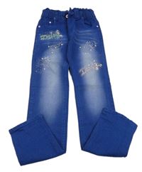 Modré skinny paper bag rifle s nápisy a srdíčky a kamínky 