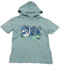 Šedomodré melírované tričko se Sonicem a kapucí 