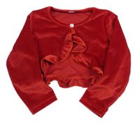 Červené vzorované sametové propínací bolérko s volánky