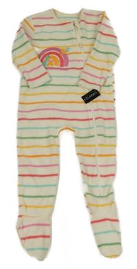 Nové - smetanovo-barevný pruhovaný fleecový overal s dinosaurem a duhou St. Bernard