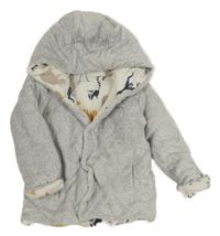 Světlešedý melírovaný sametový zateplený oboustranný kabátek s kapucí M&S