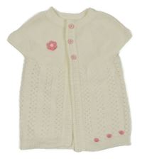 Smetanová pletená propínací vesta s 3D květem