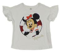 Bílé tričko s Minnie a flitry a volánky Disney